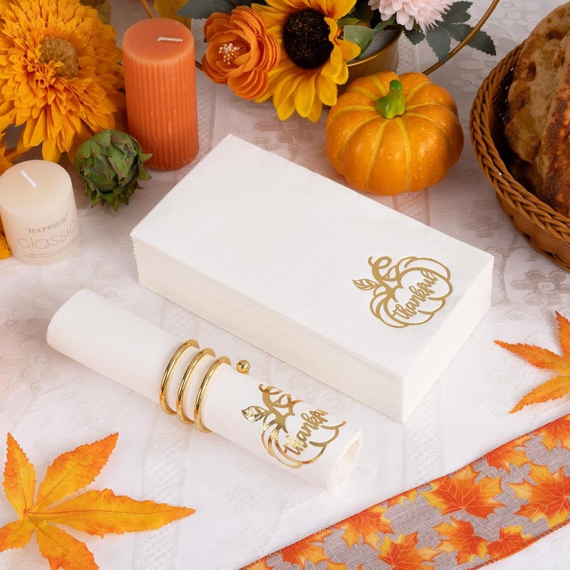 Joyido 200 PCS Thanksgiving Pumpkin Napkins - 3-Ply Heavy Duty Fall Pumpkin Paper Napkins - Thanksgiving Disposable Hand Towels Napkins for Friendsgiving Table Decor Party Supplies - Image 2